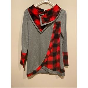 Dressfo Plaid Cowel Neck Tunic